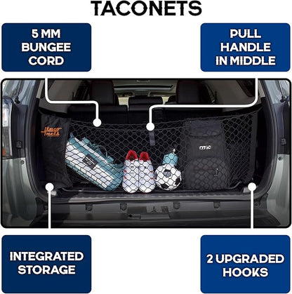 TacoNets Envelope Cargo Net for Toyota 4Runner - Fits 2010-2024 w/ 2nd Row - Upgraded 5mm Bungee - Integrated Storage Bag - Heavy Duty Hooks - Designed in USA