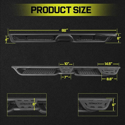 BINARY STAR Running Boards Compatible with 2009-2018 Dodge Ram 1500 Crew Cab, 2010-2026 Ram 2500 3500(Incl. Classic), 6 Inch Side Steps, Bed Access Step Made with Carbon Steel
