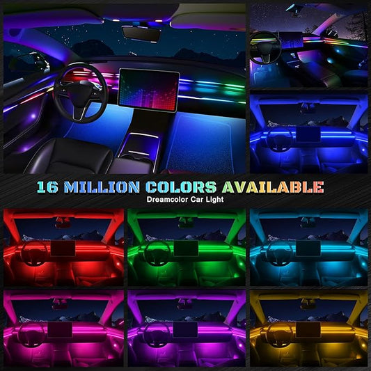 Dreamcolor Acrylic Interior Car LED Strip Light with Wireless APP, RGB 18 in 1 with 175 inches 612 LEDs Fiber Optic Strip Lights for Car, Dual Zone Symphony Neon Car Ambient Lighting