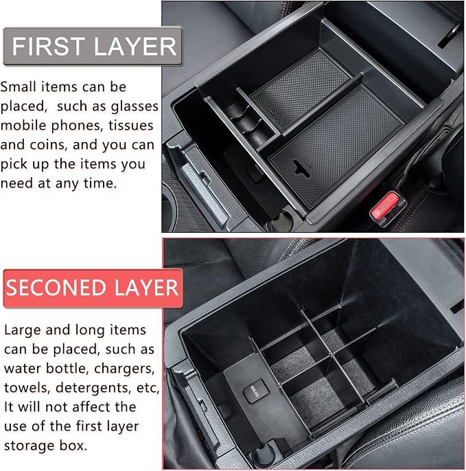 JDMCAR Center Console Organizer Set Compatible with 2010-2024 Toyota 4Runner Accessories Insert ABS Black Compartment Divider Armrest Tray (2-Pack)