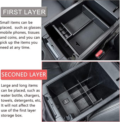 JDMCAR Center Console Organizer Set Compatible with 2010-2024 Toyota 4Runner Accessories Insert ABS Black Compartment Divider Armrest Tray (2-Pack)