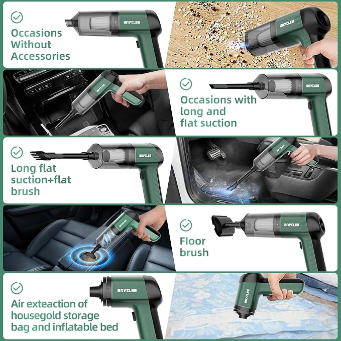 Handheld Vacuum Cordless, 12000Pa Strong Suction Hand Car Vacuum Portable Cordless Rechargeable, Mini Vacuum with Multi-Nozzles & Washable Filter for Car, Home, Office, Pet
