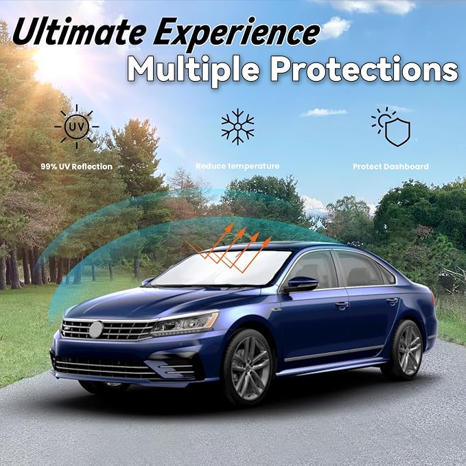 Windshield Sun Shade for Volkswagen VW Passat 2012-2022, Car Front Window Sunshade with 240T Sun Visor Protector Blocks UV Rays Heat Sun Shield Accessories