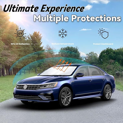 Windshield Sun Shade for Volkswagen VW Passat 2012-2022, Car Front Window Sunshade with 240T Sun Visor Protector Blocks UV Rays Heat Sun Shield Accessories
