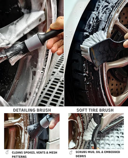 oesee 8PCS Pro Wheel Cleaning Kit - Synthetic Wool Brushes, Detailing Brush, Tire Brush, Wash Mitt, Drying Towel & Carry on Bag - Scratch-Free Rim Cleaning Kit