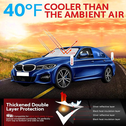 KAYZT Windshield Sun Shade for 2019-2025 2026 BMW 3 Series 330i 328i 320i 325i 335i Foldable Sunshade Front Window Custom Fit Car Accessories