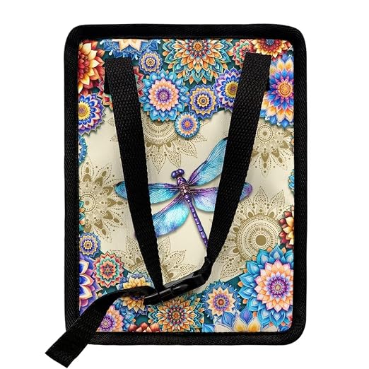 Vibrant Boho Mandala Dragonfly Print Car Trash Can with Lid and Zipper Portable Foldable Garbage Can Hanging for Headrest Leakproof Organizer and Storage Bag Car Accessories