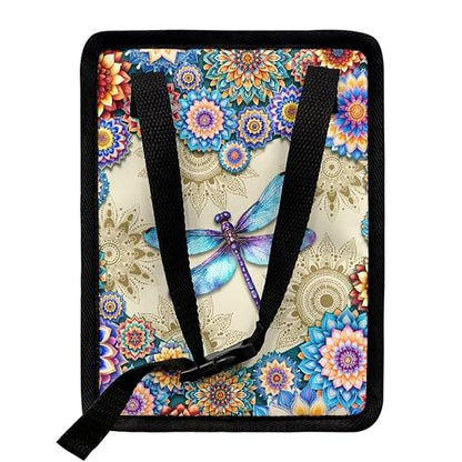 Vibrant Boho Mandala Dragonfly Print Car Trash Can with Lid and Zipper Portable Foldable Garbage Can Hanging for Headrest Leakproof Organizer and Storage Bag Car Accessories