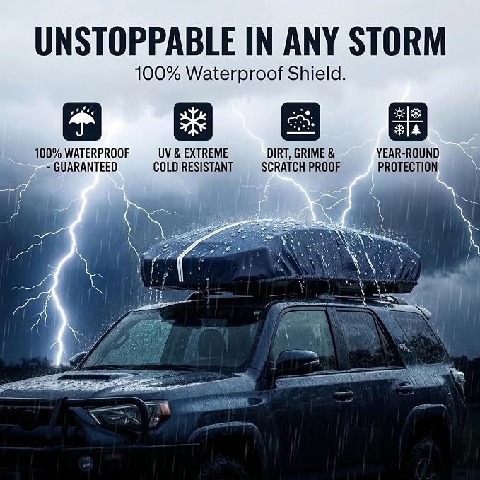 Roof Box Cover, Heavy-Duty 600D Oxford Fabric that is Waterproof, dustproof, UV-Resistant, and Scratch-Resistant, Roof Box Covers Universal Fit for Thule, Perflex, Yakima Brands. (69x35x17 inches)