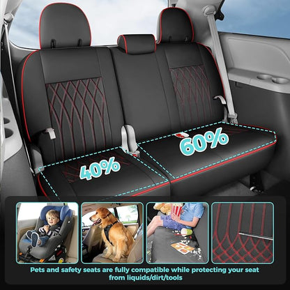 Customized for Toyota Sienna Seat Covers 2011-2020 Sienna 8 Seats 3 Row, Leather Car Seat Covers Waterproof Seat Covers Full Set for Cars, Car Seat Protectors, Airbag Compatible(BlackRed)