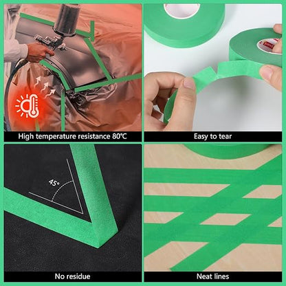 4 Pack Masking Tape 17mm×50m Automotive Refinish Masking Tape Heat Resistant Green Painters Tape for Car Edges Repair Packaging Masking