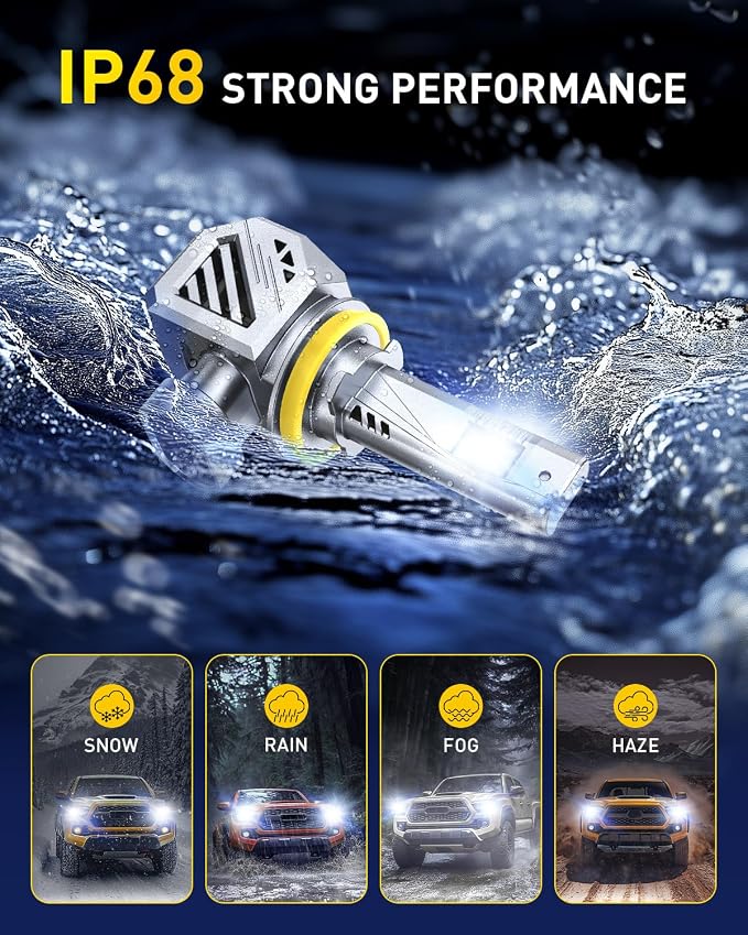 AUXITO H11 LED Bulbs, 6500K Xenon White, Wireless Light Bulbs, Pack of 2