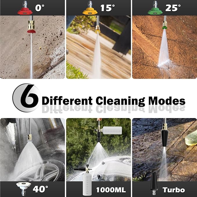 5000PSI Wall Mounted PowerWasher with 4 Quick Connect Nozzles, Foam Cannon for Car, Lane, Patio Cleaning