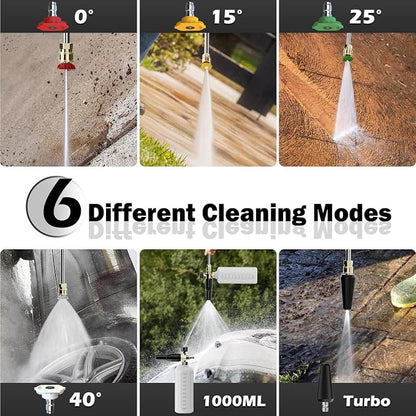 5000PSI Wall Mounted PowerWasher with 4 Quick Connect Nozzles, Foam Cannon for Car, Lane, Patio Cleaning