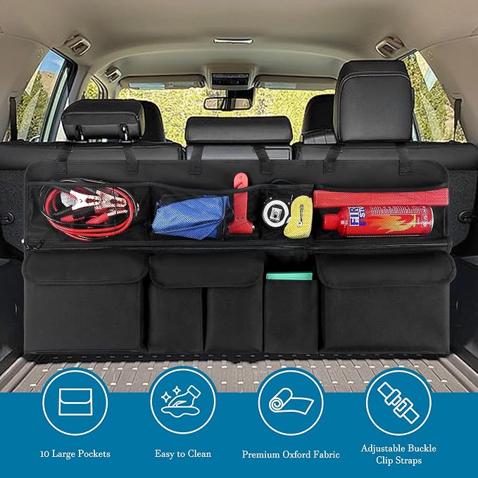 Car Trunk Organizer, Upgraded Version Expand Space Hanging Trunk Organizer with Adjustable Straps, Collapsible Waterproof Suv Trunk Organizers, Sturdy Space Saver Frees for SUV, Truck