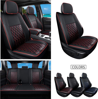 Huidasource Upgrade Grand Cherokee Seat Covers, Full Coverage Waterproof Leather Car Seat Covers, Custom Seat Cushion Protector Fit for Jeep Grand Cherokee 2011-2021 (Full Set/Black&Red)