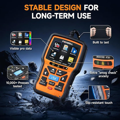 FOXWELL NT301 OBD2 Scanner Live Data Professional Mechanic OBDII Diagnostic Code Reader Tool for Check Engine Light