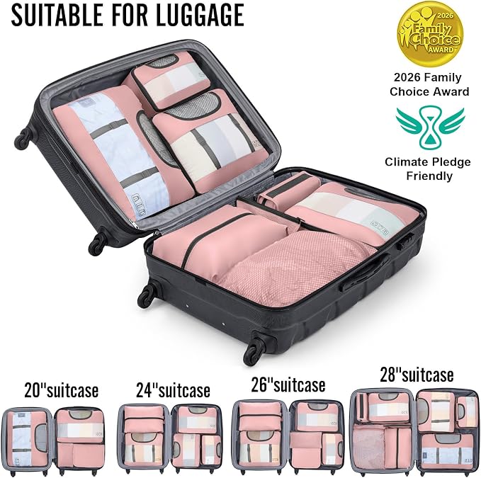 Veken 8 Set Packing Cubes for Travel Essentials,Anti-Wrinkle Buckled Suitcase Organizer for Shoe & Toiletry Bag,Carry On Luggage Bag with 99+ Count Mesh Holes for Airplane & College Dorm Accessories