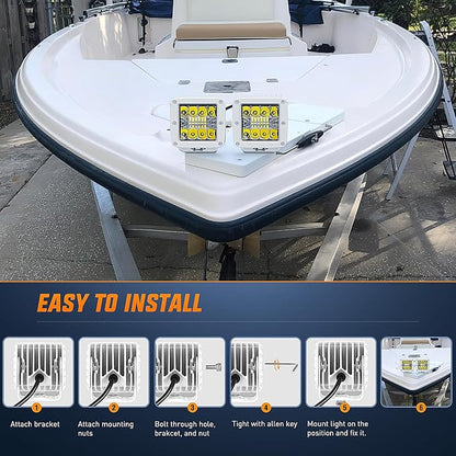 Nilight Marine LED Light Pods Navigation Lights 2PCS 3 Inch White Spot Flood Combo Ponton Boat Deck Dock Lighting for Night Fishing T-top Stern Yacht Port Sailboat Trucks Tractors