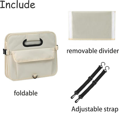 AOKJOY Car Trunk Organizer Car Storage Organizer Collapsible Multi Compartment Car Organizer Adjustable Straps for SUV(Beige)