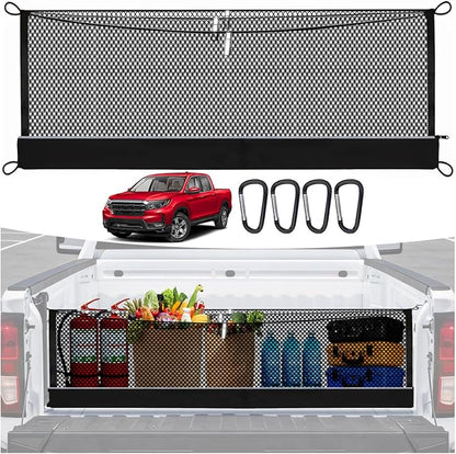3-Layer Cargo Net for Honda Ridgeline 2017-2026, Zoned Storage Truck Bed Net with Foldable Zippered Bottom Bag, Heavy-Duty Cargo Organizer Netting for Camping, Trips & Everyday Use