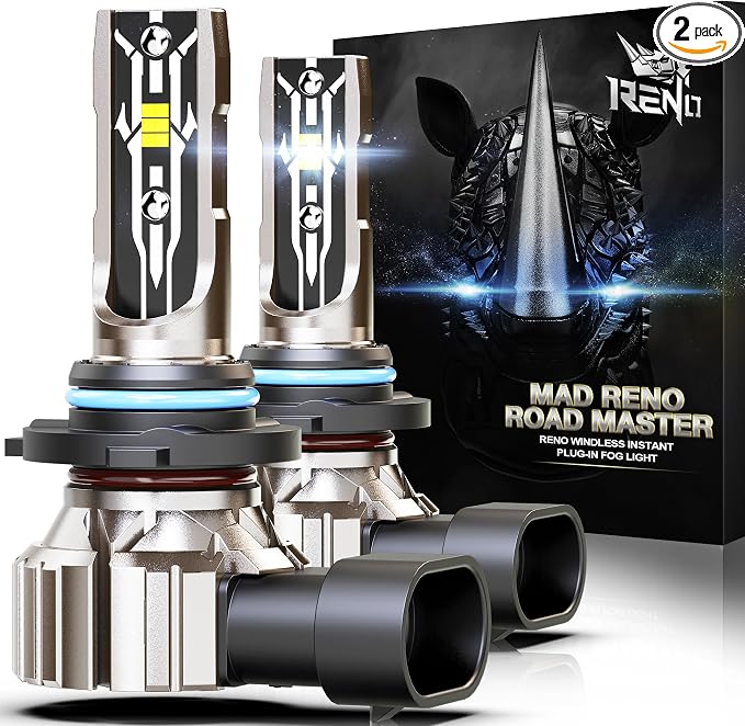 RENO 9006 Bulb, 9006 Fog Bulbs 6500K White Fanless In Line HB4 9006 Off-Road Use or Fog Plug N Play, Pack of 2