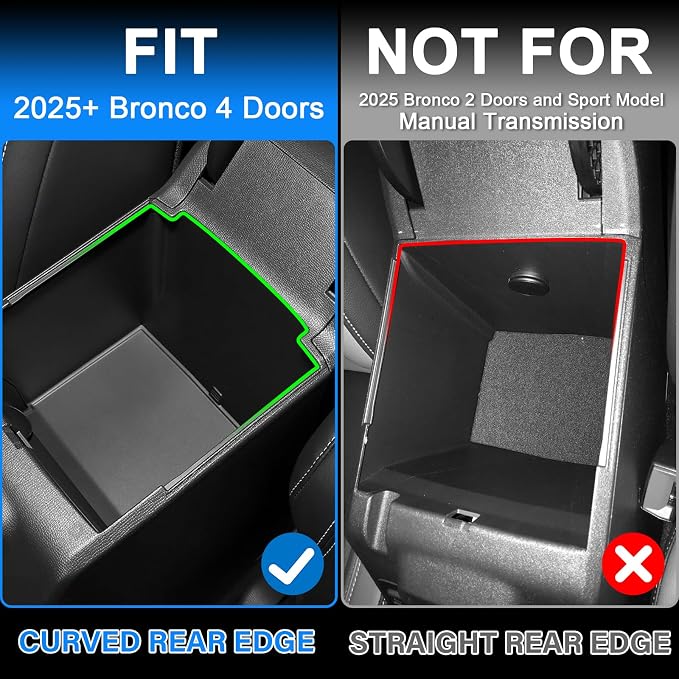 Upgrade Center Console Organizer for Ford Bronco 4 Door 2025 2026 Full Size Armrest Storage Box for Ford Bronco Accessories(Not for 2-Door & Bronco Sport & Manual Transmission)+Sunglasses Holder