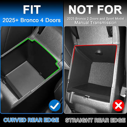 Upgrade Center Console Organizer for Ford Bronco 4 Door 2025 2026 Full Size Armrest Storage Box for Ford Bronco Accessories(Not for 2-Door & Bronco Sport & Manual Transmission)+Sunglasses Holder