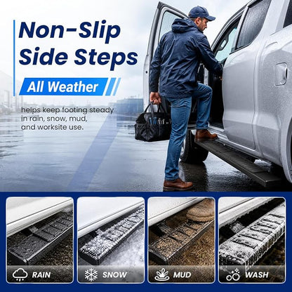 PZ 6" Running Boards Anti-Slip Side Steps Compatible with Chevy Silverado/GMC Sierra 1500 Double Cab 2019-2025, 2020-2025 for 2500HD 3500HD,500LBS No Drill Truck Running Boards Direct Fit Nerf Bar