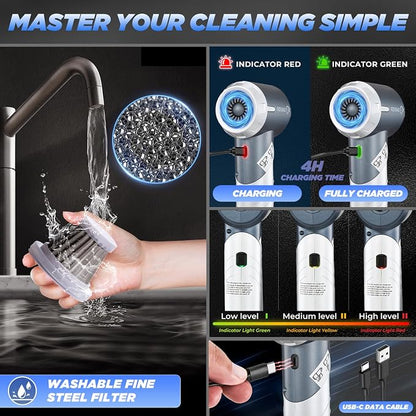 Saker Car Vacuum Cleaner 17000PA Foldable Mini Handheld Vacuums Portable Cordless with Brushless Motor for Gifts, Hair,Cars,Bedrooms,Offices Cleaning HL132 Silver