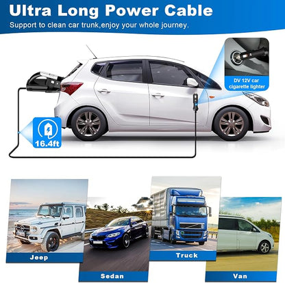DRECELL Car Vacuum, Portable Car Vacuum Cleaner with 7000PA Suction, DC 12V High Power 16.4Ft Cord Wired Vacuum Cleaner for Car, LED Light, Lightweight, 0.33L Capacity, Storage Bag, Black, VC008C