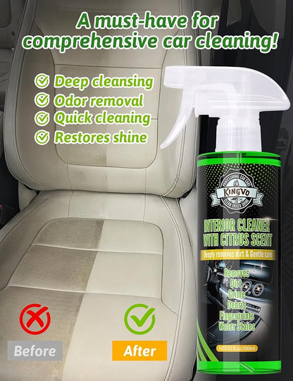Car Interior Cleaner Spray, Multipurpose Leather Seat Cleaner Upholstery Car Cleaning Kit with Citrus Flavor Auto Dashboard Vinyl Detailing Supplies Kit,10 OZ