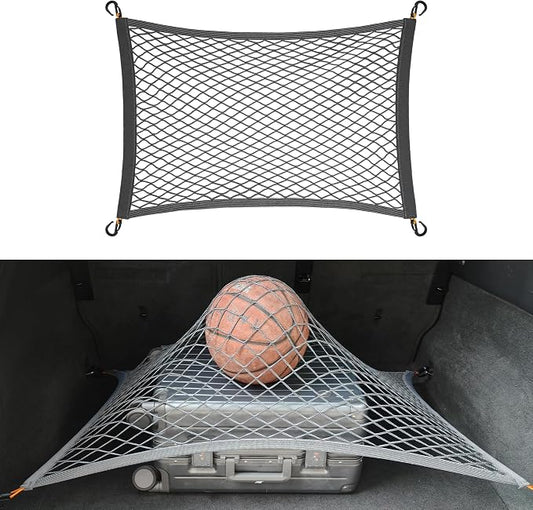 Elastic Cargo Net for SUV, Car Trunk Net Organizer with ABS Hook Storage Mesh Cargo Nets 27.5 x 19.6 Inch for Truck Bed Tailgate Netting Accessories Gray