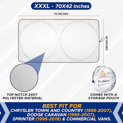 Econour Windshield Sun Shade for Ford E-Transit 2015-2026, Sunshade for Front Window & Windshield Sun Visor, UV Rays Heat Blocker & Protector, Van Accessories