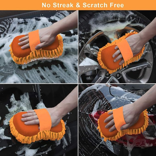 XINDELL Chenille Car Wash Mitt – Premium Microfiber Scratch-Free Sponge for Auto Exterior & Interior Cleaning, Lint-Free Car Care Accessory (Orange)