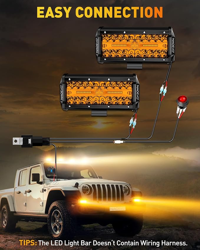 NAOEVO 7 Inch Amber LED Light Bar, 240W 24,000LM Offroad Fog/Driving Lights with Spot Flood Combo, LED Pods for Truck Boat UTV ATV, 2 Pack (Amber)