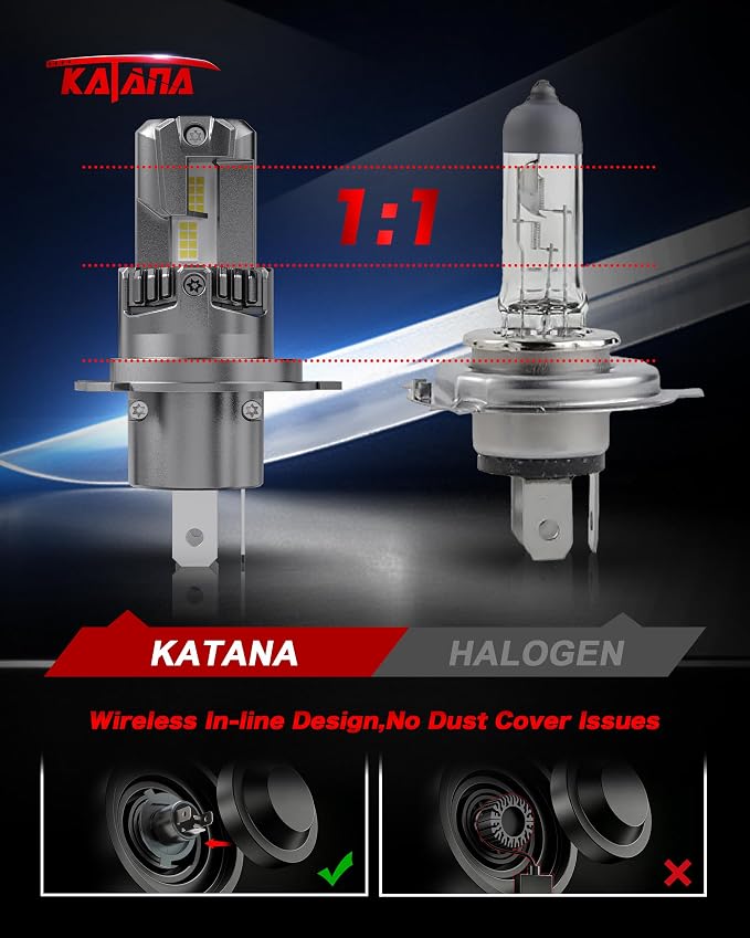 KATANA Upgraded H4 Bulbs, 18000LM 6500K Xenon White Super Bright Mini Size with Cooling Fan, 9003 Canbus Ready Fog Light, Pack of 2