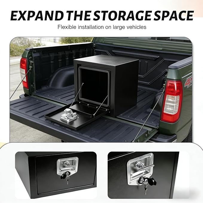 18" Underbody Truck Tool Box, Heavy Duty Steel Underbody Toolbox with T-Handle Lock & Weatherproof Seal, Lockable Truck Trailer Tool Box for Pickup, Flatbed, RV, Van, Utility Vehicles - 18 x 12 x 14