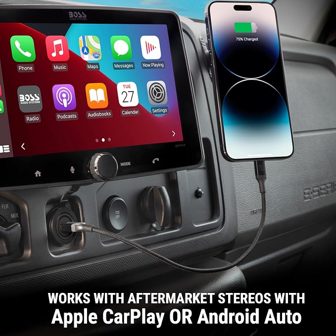 Scosche CPDACCKO Dash Mount Extension with 3 ft Cable, 12V Car Charger with Type-C Port Compatible with Apple CarPlay/Android Auto with USB-C to USB-A Adapter, Power Socket for Car, Truck, Boat