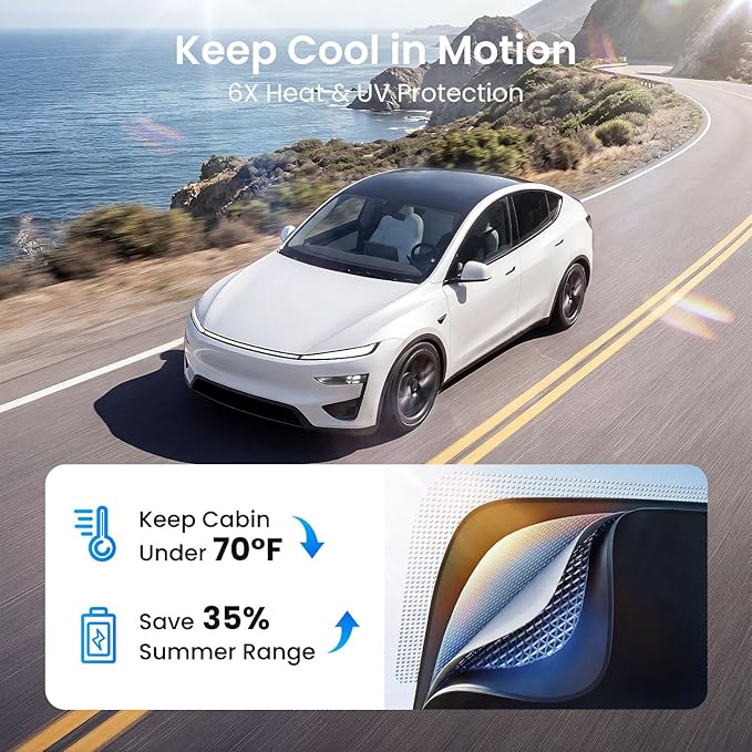 REEVAA 2026 Upgraded Tesla Model Y New (Juniper) Sunshade Roof [No Gaps, No-Sagging] Model Y Accessories Heat Insulation Foldable Glass Sunroof Cover for Model Y Juniper 2025-2026, 2PCS, Black