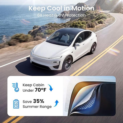 REEVAA 2026 Upgraded Tesla Model Y New (Juniper) Sunshade Roof [No Gaps, No-Sagging] Model Y Accessories Heat Insulation Foldable Glass Sunroof Cover for Model Y Juniper 2025-2026, 2PCS, Black