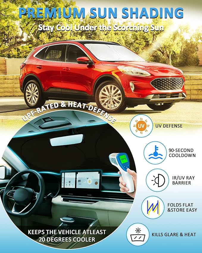 Sun Shade for Escape Windshield Sunshade Custom fit for 2013-2019 Ford Escape Car Accessories Foldable Front Window Cover Shield Visor Protector Keep Interior Cool