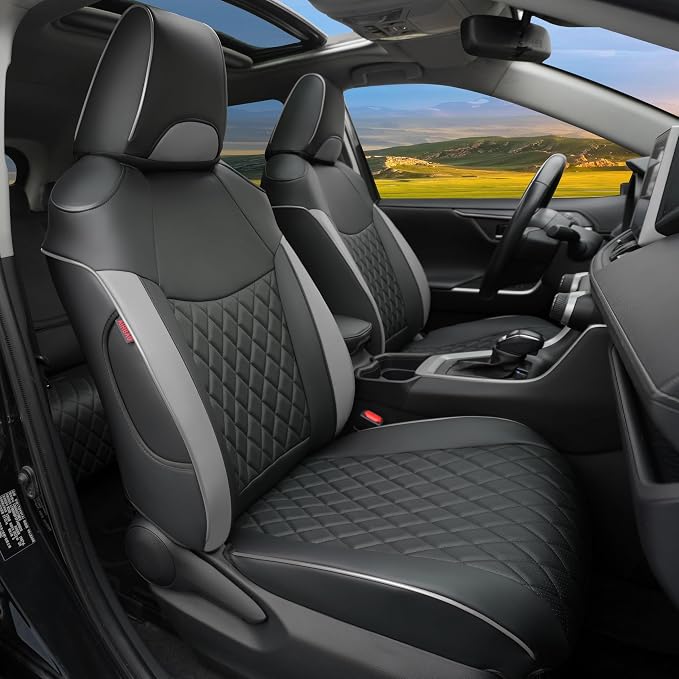 Lolcar Rav4 Seat Covers for Toyota RAV4 2019 2020 2021 2022 2023 2024 2025 LE,XLE,XLE Premium,Limited,Car Seat Cover for Trucks SUV,Waterproof Seat Cushion Full Set,Neoprene (Black Gray Grid)