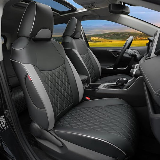 Lolcar Rav4 Seat Covers Custom Fit for Toyota Rav4 (for Hybrid) 2019-2025 LE,XLE,XLE Premium,Limited,Woodland Edition, Leather Truck Seat Cover Full Set for SUV,Faux Leather (Black Gray Grid)
