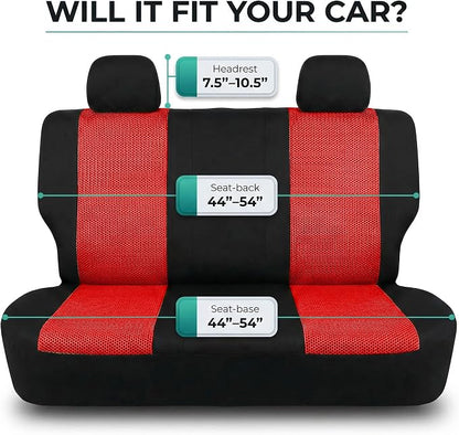 FH Group Automotive Rear Car Seat Covers for SUV, Trucks, Sedan and More - Universal Fit Front High Back & Rear Solid Bench Design Interior Accessories - 3D Mesh Fabric Center Panel - Red