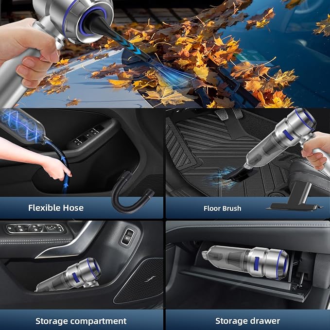 WINWEND Portable Car Vacuum - 22000PA Cars Vacuum Cleaner High Power 4 in 1 Compressed Air Duster & Air Blower & Pump Hand Held Vacuums Cordless with Brushless Motor for Car Home Office Blue