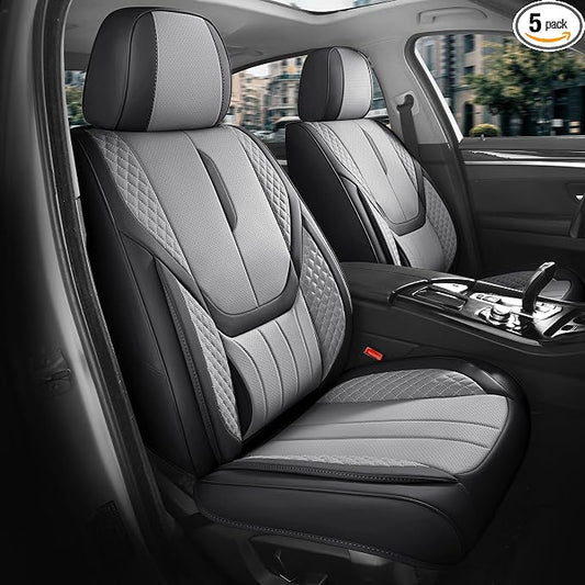Car Seat Covers Full Set - Universal Seat Covers for Cars SUV Truck – Faux Leather Automotive Seat Covers, Breathable & Waterproof Front and Rear Seat Protectors, Fit for Most Cars-BlackGrey