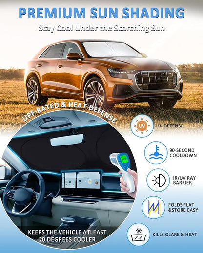 Sun Shade for Audi Q8 Windshield Sunshade Custom Fit Audi Q8 2019-2023 2024 2025 2026 Foldable Front Window Cover Retractable Sun Visor Protector Interior Cool UV Rays Blocker