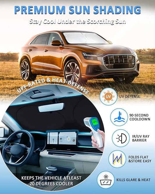 Sun Shade for Audi Q8 Windshield Sunshade Custom Fit Audi Q8 2019-2023 2024 2025 2026 Foldable Front Window Cover Retractable Sun Visor Protector Interior Cool UV Rays Blocker
