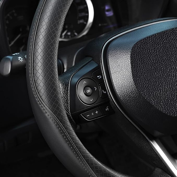 SEG Direct Steering Wheel Cover 15.5-16 inch (39.5-41 cm) Large Size, Microfiber Leather, Non-Slip Comfortable Grip, Fits Cars Trucks SUVs F-150 Tundra Range Rover, Black